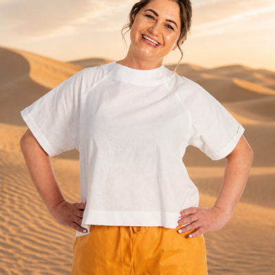 Linen short sleeve top White